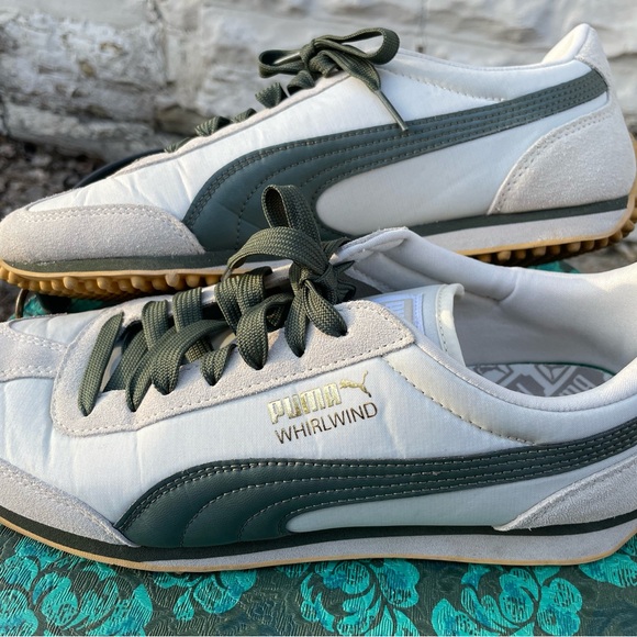Puma Men's Whirlwind Classic Marshmallow- Thyme White and Green Sneakers - Picture 3 of 12